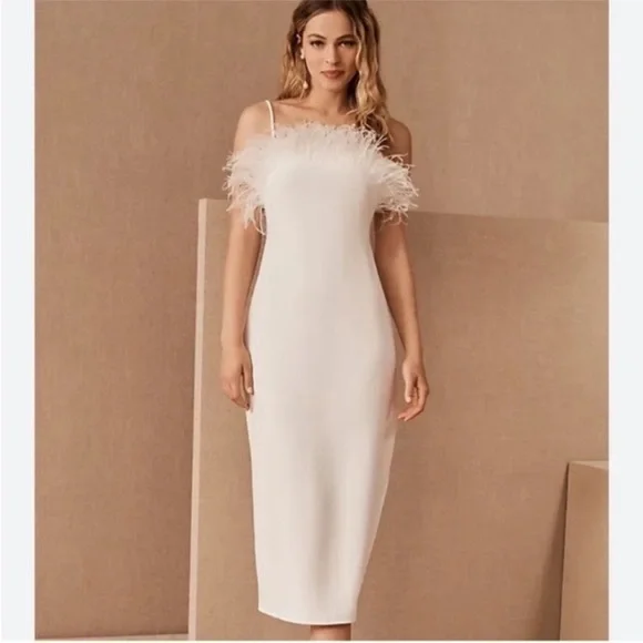 Elliatt Harley Dress in Ivory NWT Marabou Feather Detailing - Picture 10 of 11